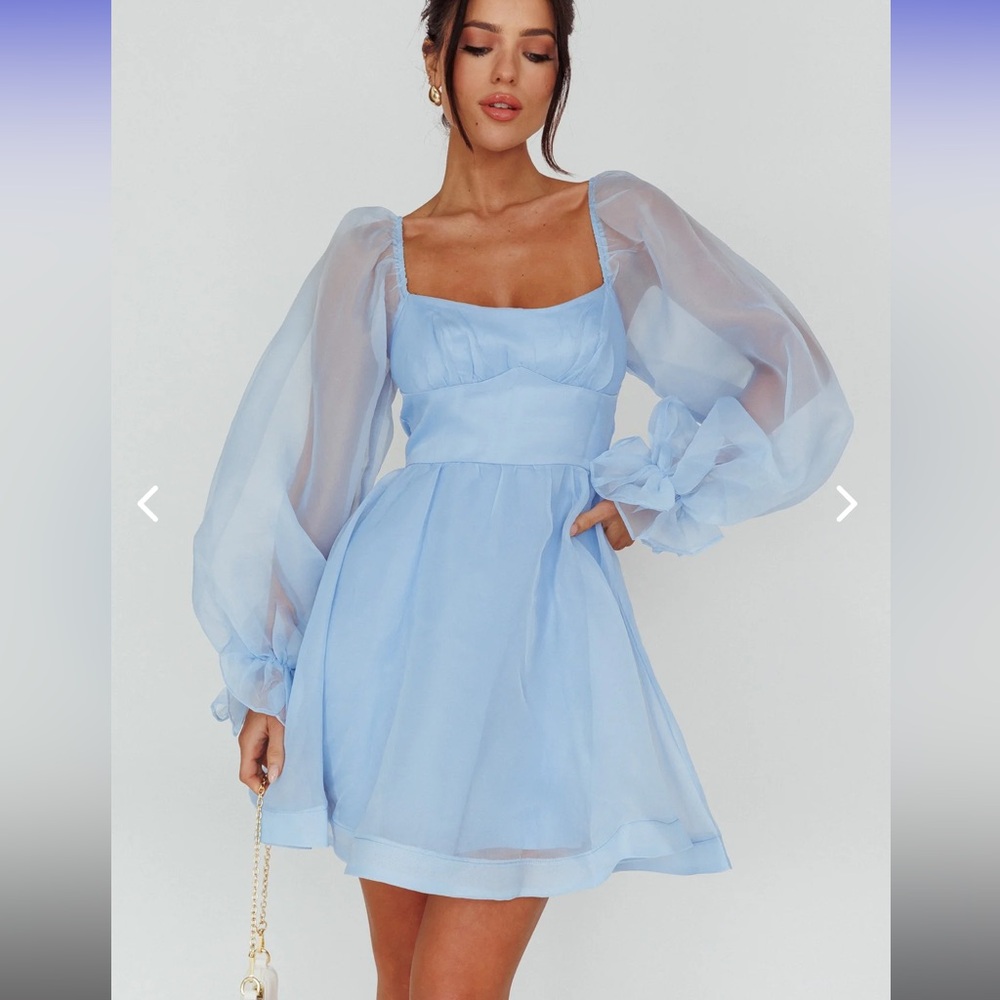 SELFIE LESLIE - I'VE GOT SUNSHINE LONG SLEEVE MINI DRESS LIGHT BLUE